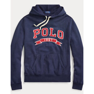 Polo Ralph Lauren Navy Blue Raised Polo 1967 Logo Fleece Hoodie Men's XL Blue